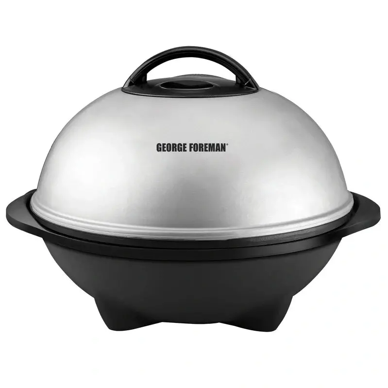 George Foreman Silver Electric Grill – Large Surface Area, Adjustable Heat Control, Serves 12 or More