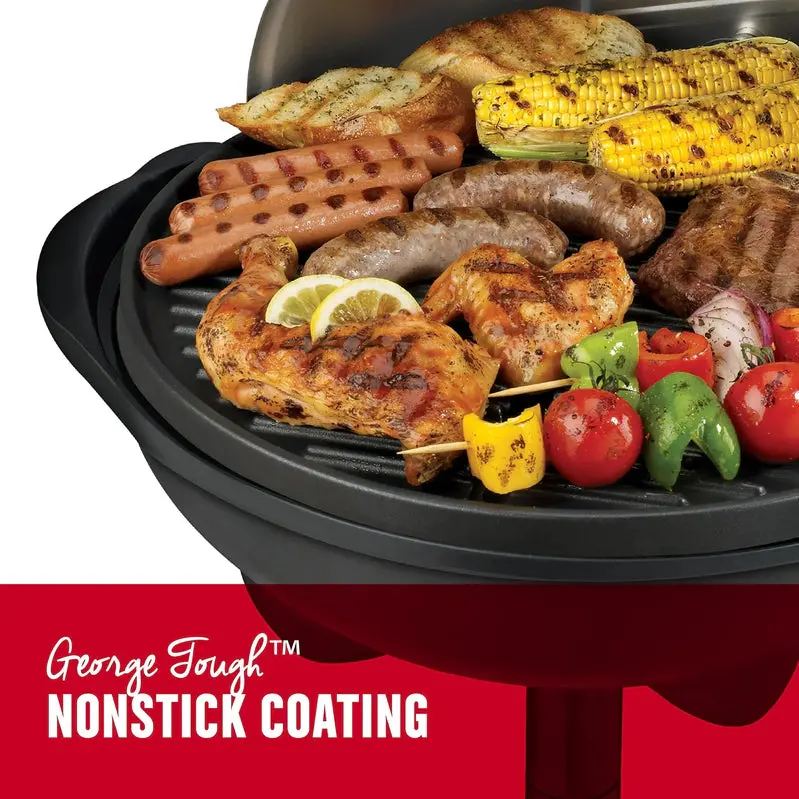 George Foreman Silver Electric Grill – Large Surface Area, Adjustable Heat Control, Serves 12 or More