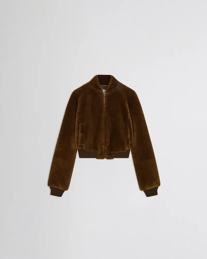 Ginger Shearling Cropped Bomber Jacket
