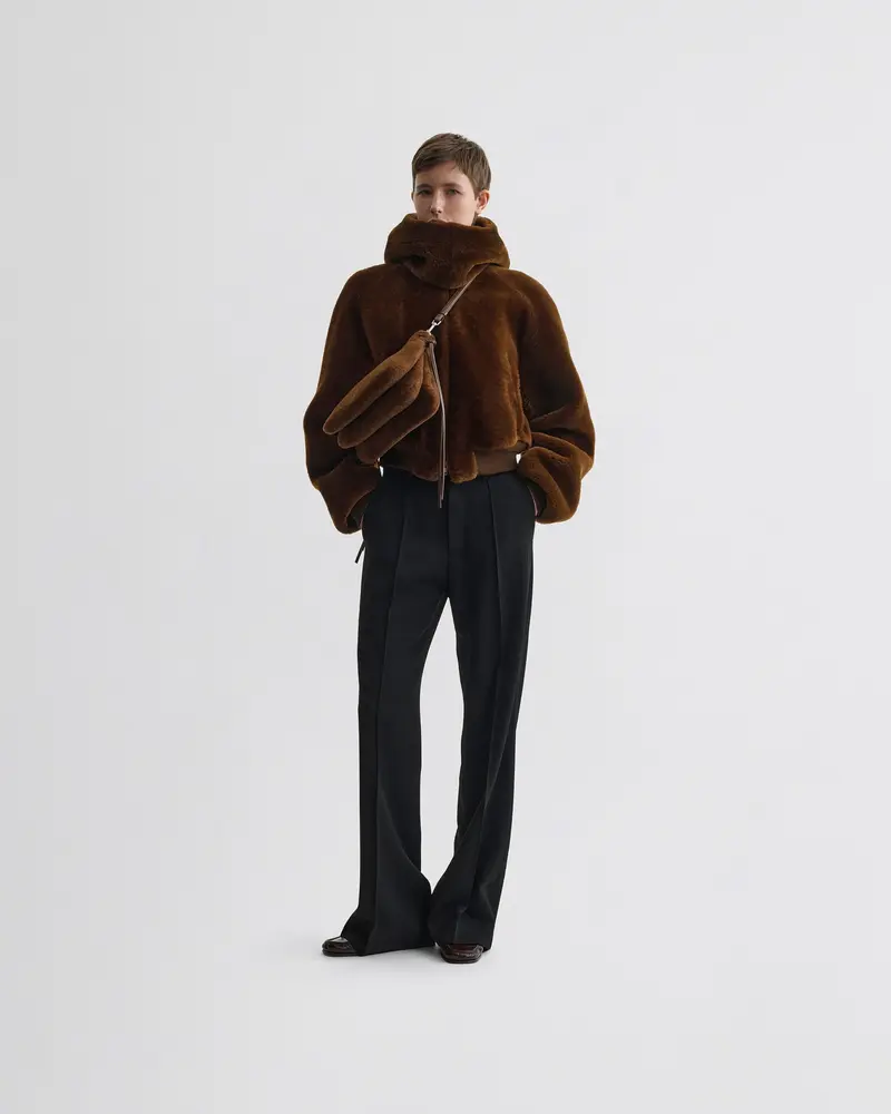 Ginger Shearling Cropped Bomber Jacket