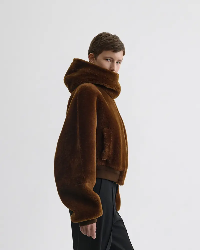 Ginger Shearling Cropped Bomber Jacket