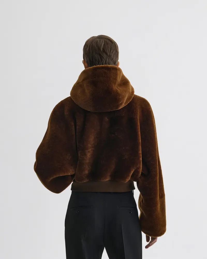 Ginger Shearling Cropped Bomber Jacket