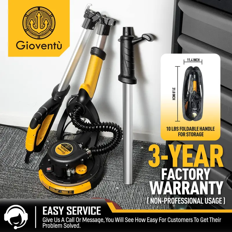 Giovent Electric Ceiling Sander with Vacuum Integration – Drywall Sanding Tool for Dust-Free Finishing