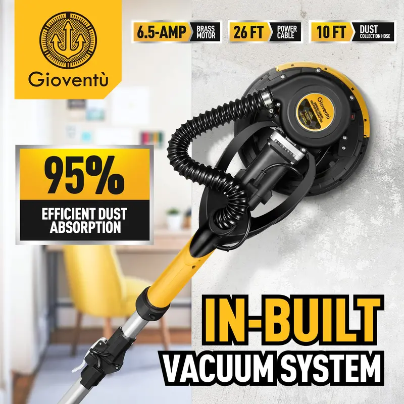 Giovent Electric Ceiling Sander with Vacuum Integration – Drywall Sanding Tool for Dust-Free Finishing