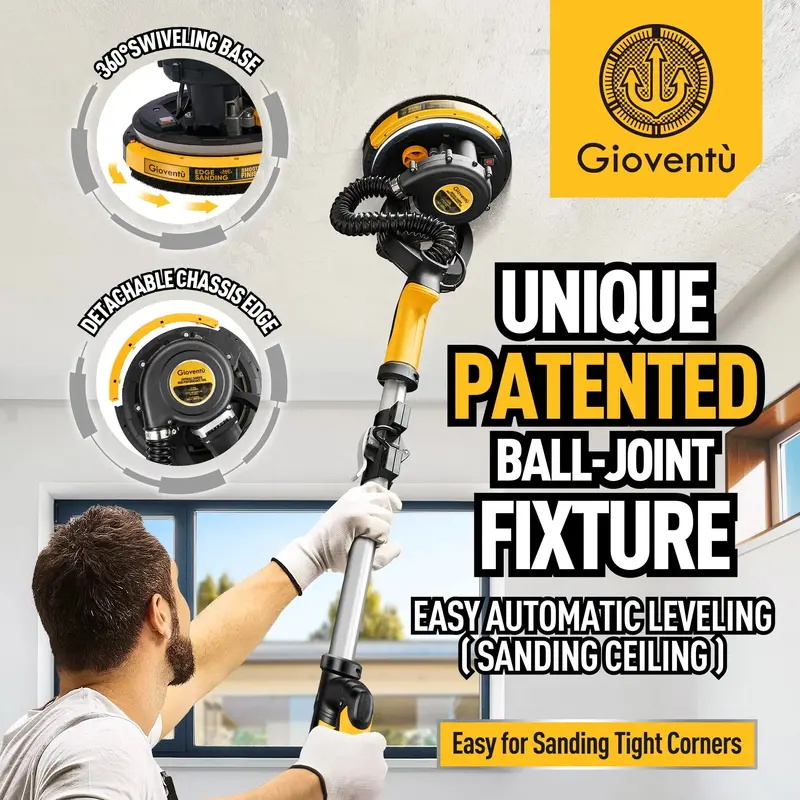 Giovent Electric Ceiling Sander with Vacuum Integration – Drywall Sanding Tool for Dust-Free Finishing