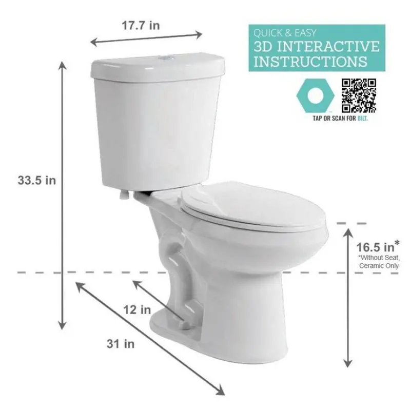 Glacier Bay High-Efficiency Elongated Toilet – 2-Piece Design, 1.28 GPF Single Flush, Classic White Finish
