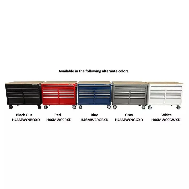 Gloss Black 9-Drawer Mobile Tool Chest – 46" Wide × 24" Deep Workbench with Casters