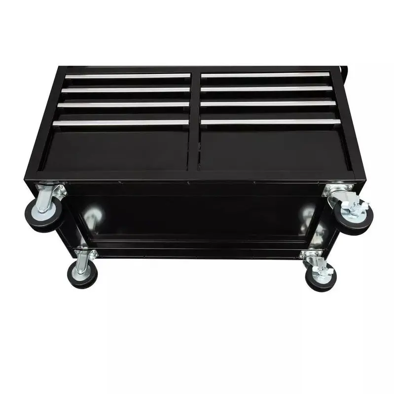 Gloss Black 9-Drawer Mobile Tool Chest – Integrated Power Strip and Premium Solid Wood Work Surface