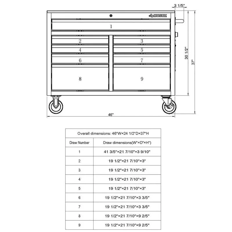 Gloss Black 9-Drawer Mobile Tool Chest – Integrated Power Strip and Premium Solid Wood Work Surface