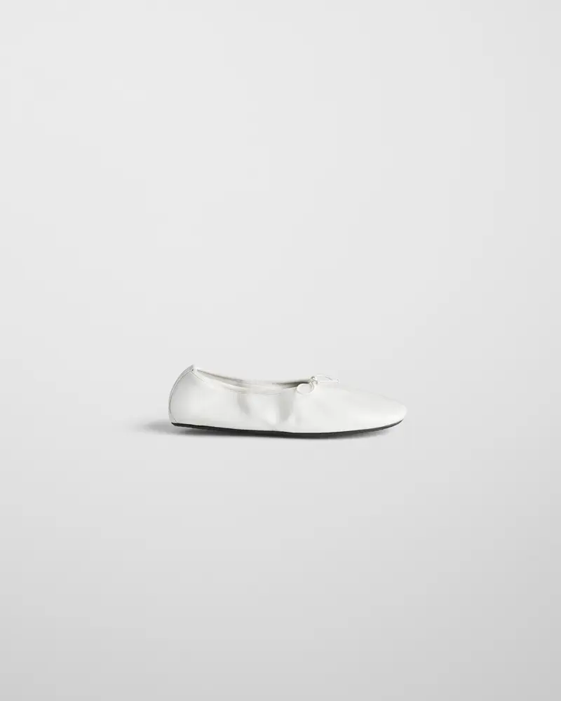 Glossy White Leather Flat Pump With Grosgrain Accents