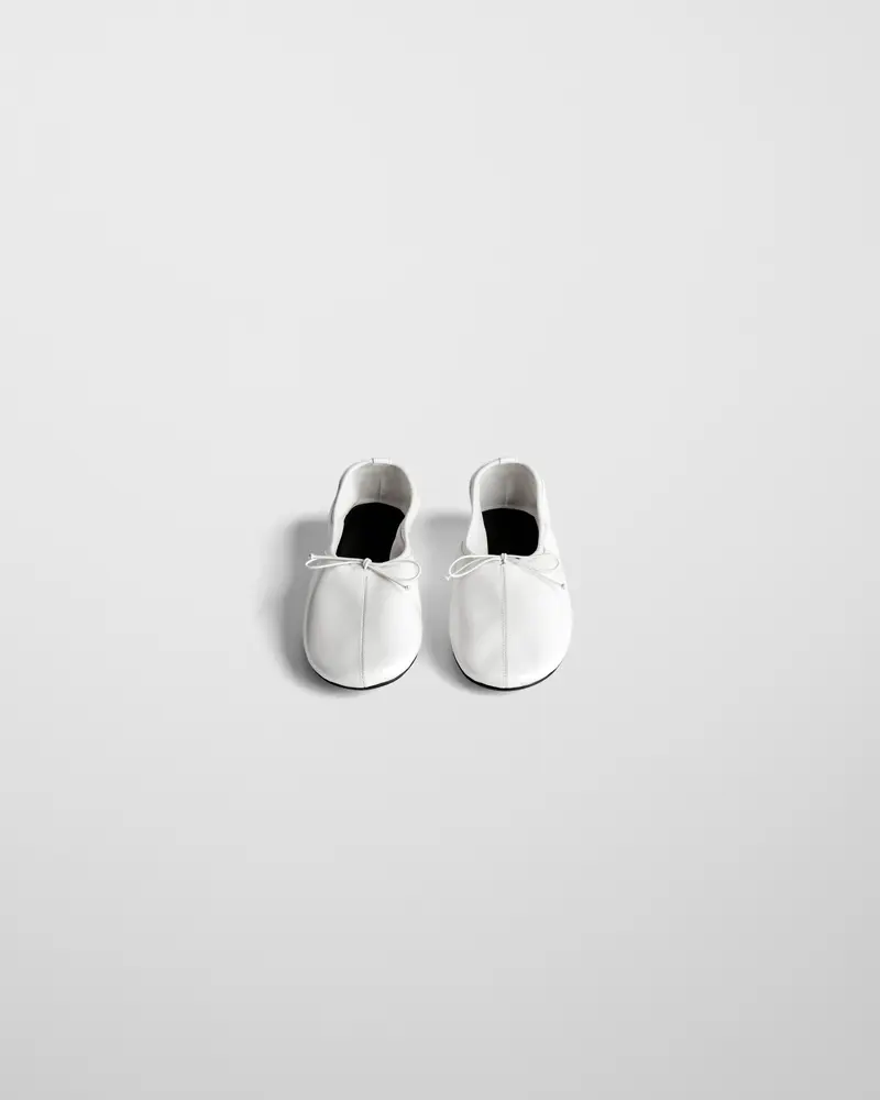Glossy White Leather Flat Pump With Grosgrain Accents 2