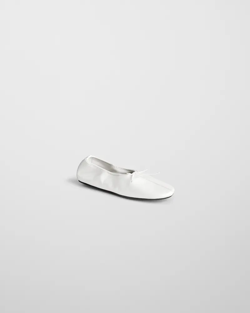 Glossy White Leather Flat Pump With Grosgrain Accents