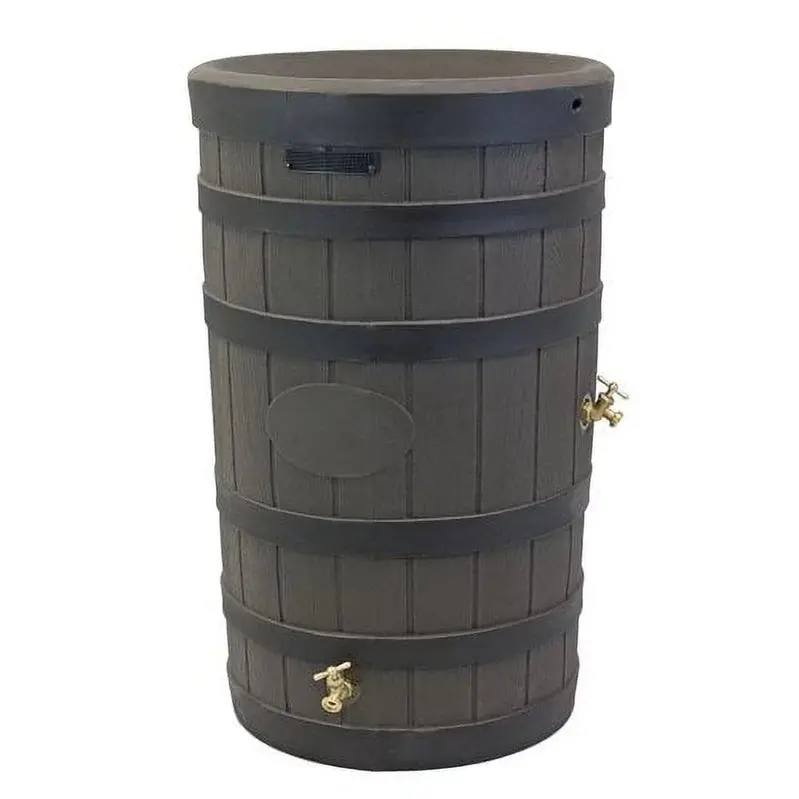Good Ideas Rain Wizard Rain Barrel – American Oak Style with Darkened Ribs, Eco-Friendly Water Collection