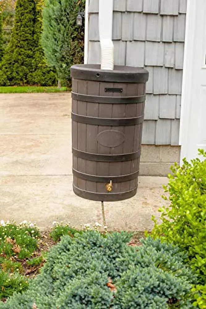 Good Ideas Rain Wizard Rain Barrel – American Oak Style with Darkened Ribs, Eco-Friendly Water Collection