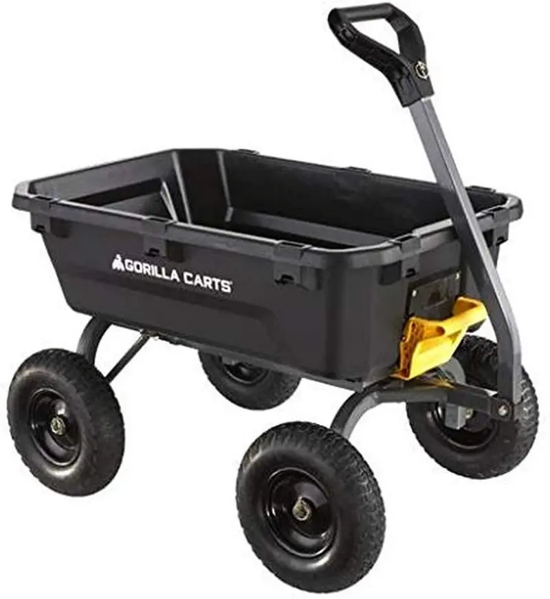 Gorilla Carts 7 Cu. Ft. Heavy-Duty Poly Garden Dump Cart – Black Frame with Flat-Free Tires