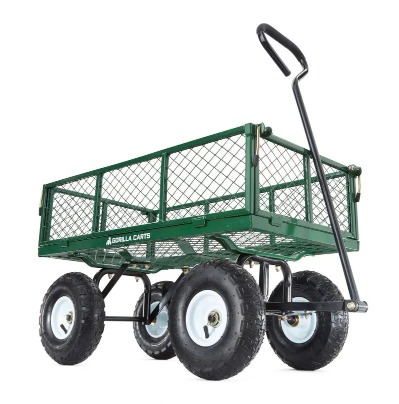 Gorilla Carts GOR400-COM Heavy-Duty Garden Utility Cart – 400 lb Capacity, Green Finish with Removable Side Panels
