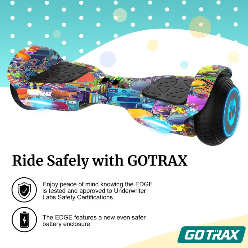 Gotrax EDGE Hoverboard – UL2272 Certified Self-Balancing Scooter with 6.5-Inch LED Wheels & Dual 200W Motors