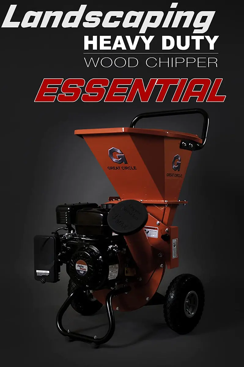 GreatCircleUSA Professional Gas-Powered Wood Chipper Shredder for Branches, Leaves, and Yard Debris