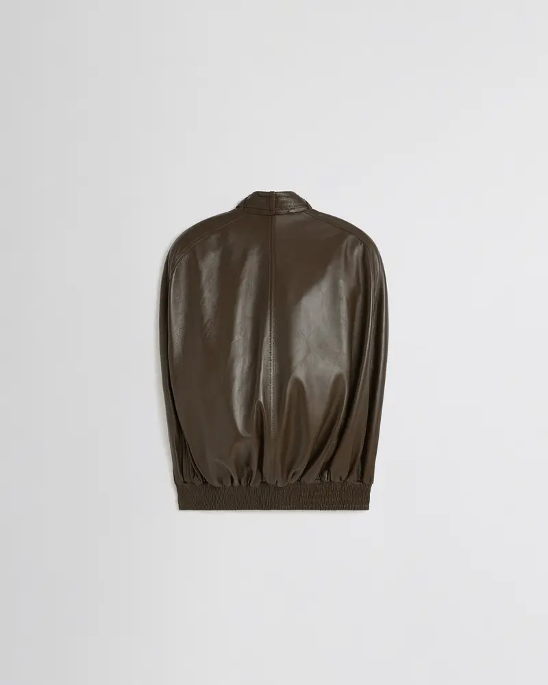 Green Bronze Leather Cape Bomber Jacket 2