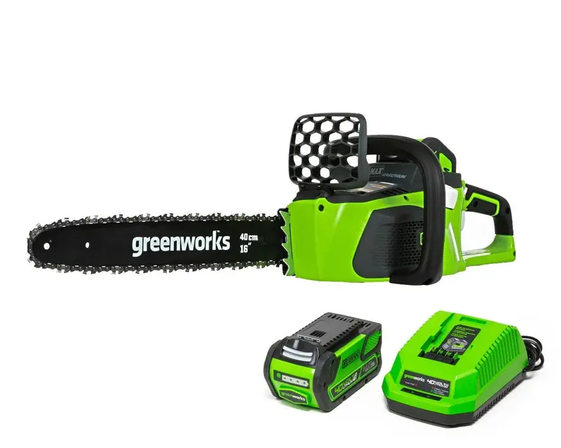 Greenworks 40V Cordless Brushless Chainsaw – 16-Inch Bar with 4.0 Ah Battery and Charger (Model 20312)
