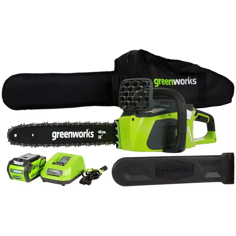 Greenworks 40V Cordless Brushless Chainsaw – 16-Inch Bar with 4.0 Ah Battery and Charger (Model 20312)