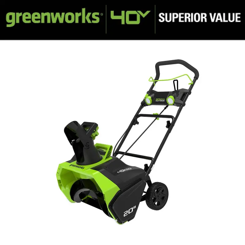 Greenworks 40V Cordless Brushless Snow Blower – 20-Inch, 4.0Ah Battery, LED Lights, 180° Chute Rotation