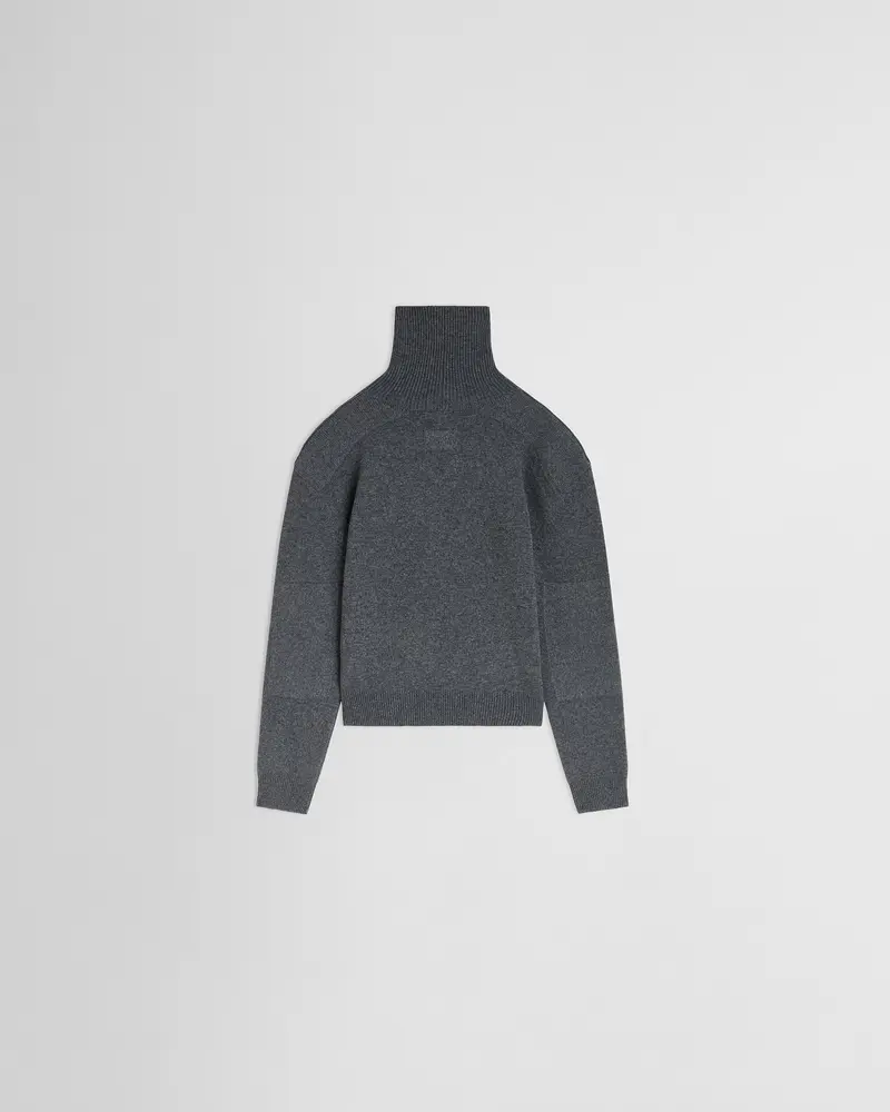 Grey Mélange Wool-Cashmere Patch-Shoulder Jumper 2