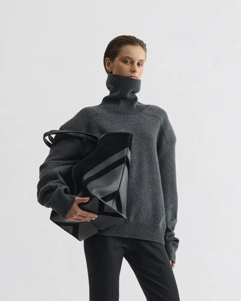 Grey Mélange Wool-Cashmere Patch-Shoulder Jumper