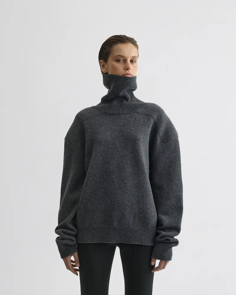 Grey Mélange Wool-Cashmere Patch-Shoulder Jumper
