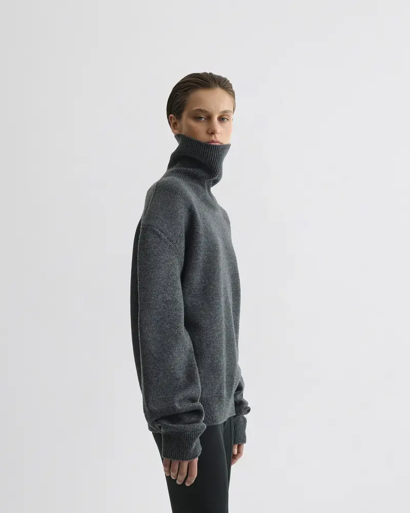 Grey Mélange Wool-Cashmere Patch-Shoulder Jumper