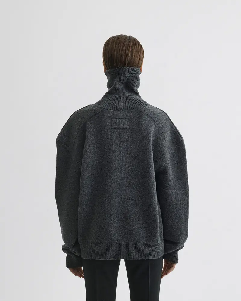 Grey Mélange Wool-Cashmere Patch-Shoulder Jumper