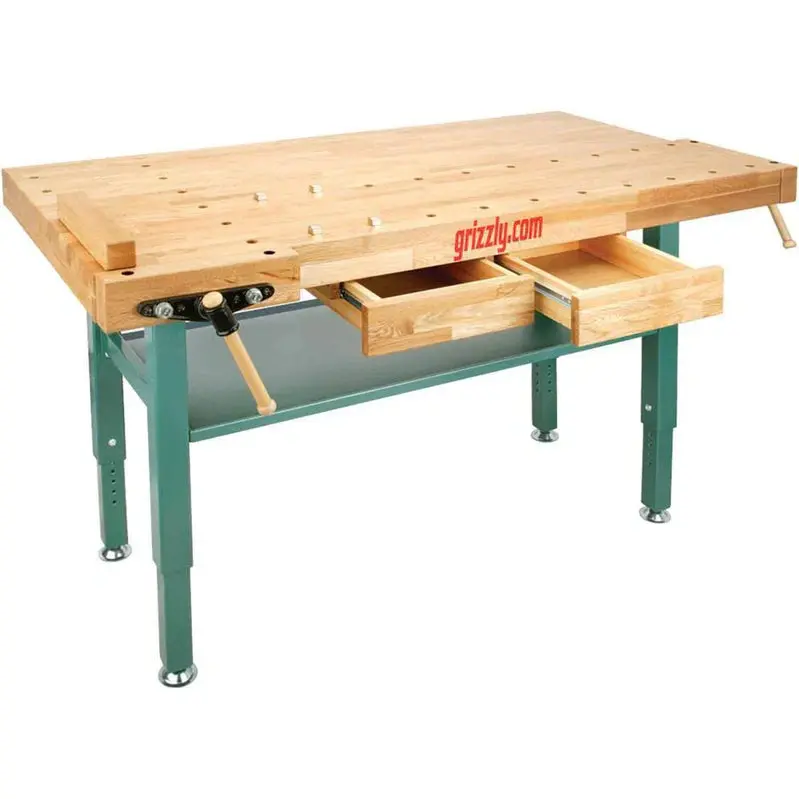 Grizzly Industrial T10157 Heavy-Duty Oak Workbench with Reinforced Steel Legs