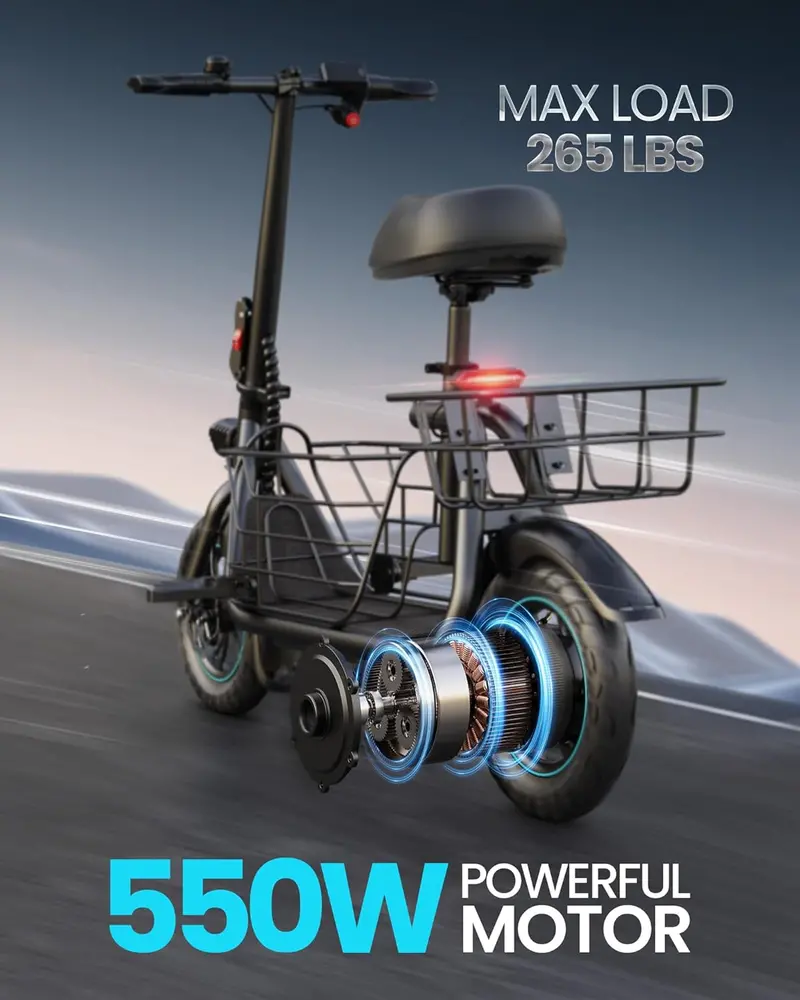 Gyroor 550W Foldable Electric Scooter – Urban Commuter E-Scooter with Built-In Basket and Comfort Seat