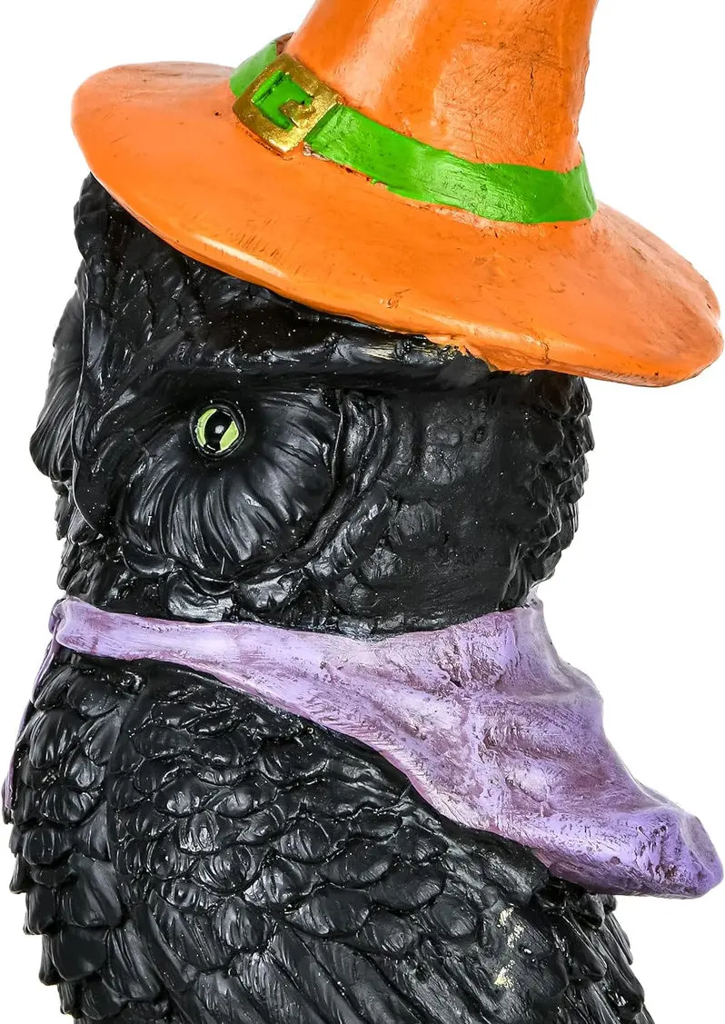 Halloween Owl Statue Perched on Stack of Books – Decorative Figurine