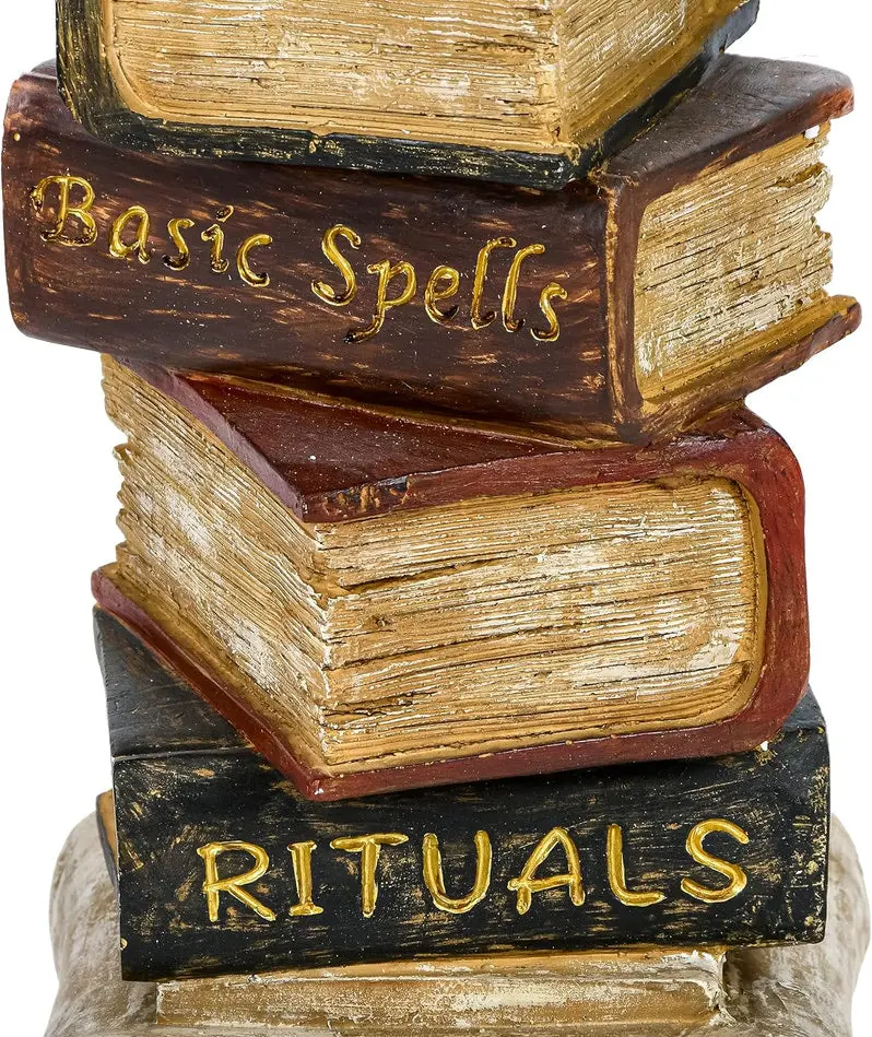 Halloween Owl Statue Perched on Stack of Books – Decorative Figurine