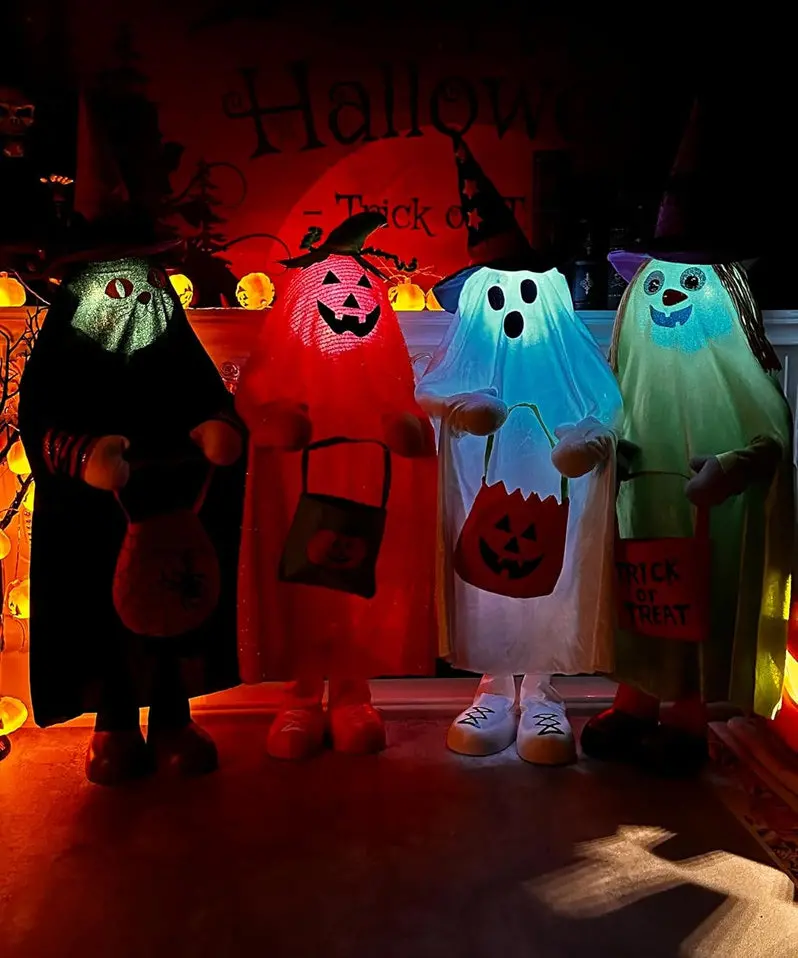 Halloween Porch Decoration Set – Glow-in-the-Dark Jack-O-Lantern Collection (4-Piece)