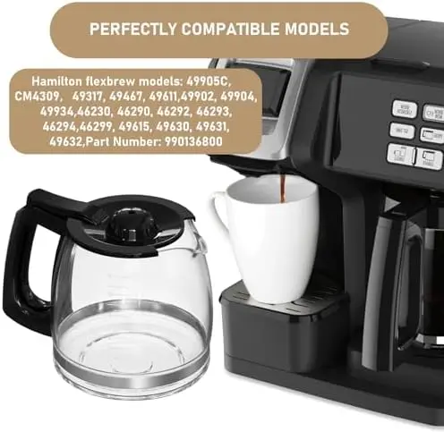 Hamilton Beach 12-Cup Replacement Glass Carafe – Fits Models 49902, 49915, 49905C, CM4309, and Others