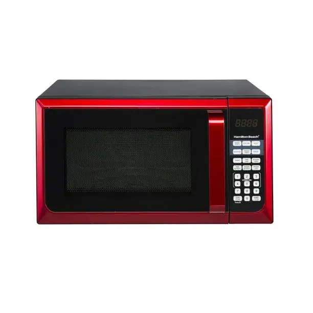 Hamilton Beach Stainless Steel Microwave Oven – 0.9 Cubic Foot Capacity, 900-Watt Output, Red Accents, and LED Display