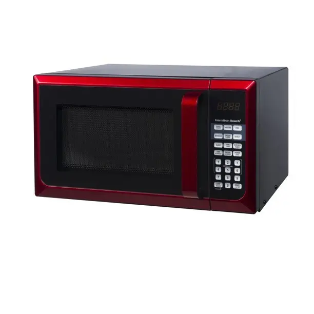 Hamilton Beach Stainless Steel Microwave Oven – 0.9 Cubic Foot Capacity, 900-Watt Output, Red Accents, and LED Display