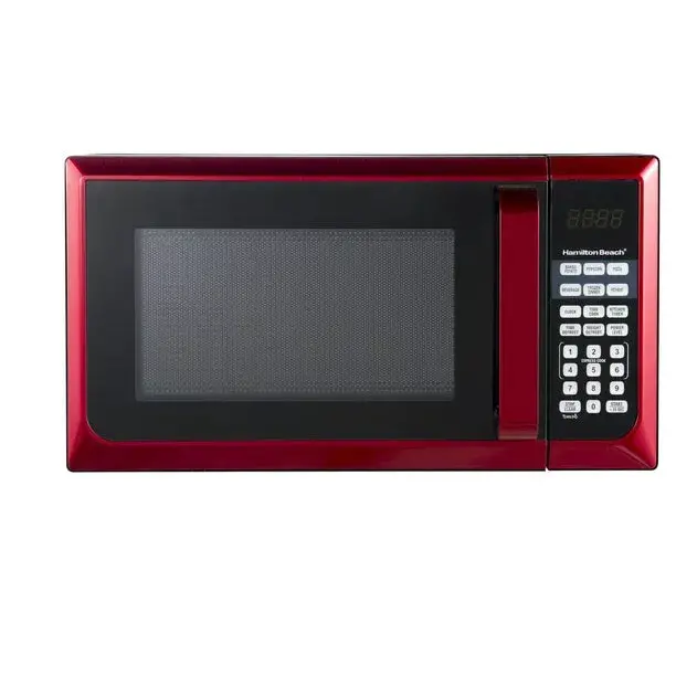 Hamilton Beach Stainless Steel Microwave Oven – 0.9 Cubic Foot Capacity, 900-Watt Output, Red Accents, and LED Display
