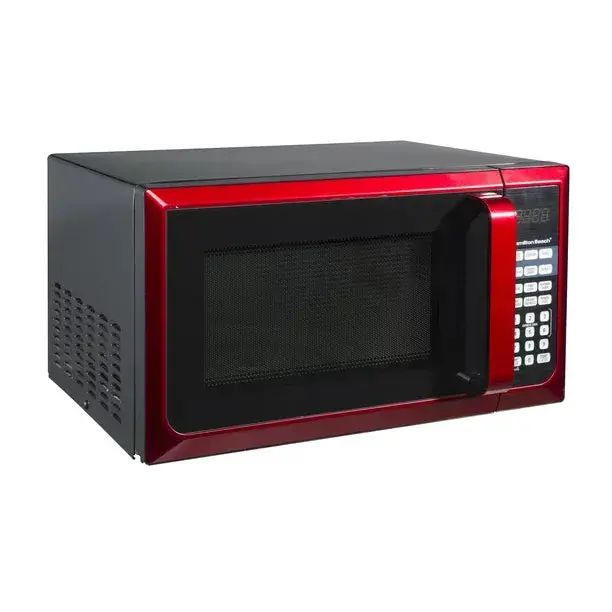 Hamilton Beach Stainless Steel Microwave Oven – 0.9 Cubic Foot Capacity, 900-Watt Output, Red Accents, and LED Display