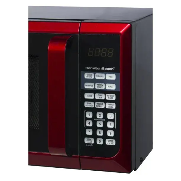 Hamilton Beach Stainless Steel Microwave Oven – 0.9 Cubic Foot Capacity, 900-Watt Output, Red Accents, and LED Display