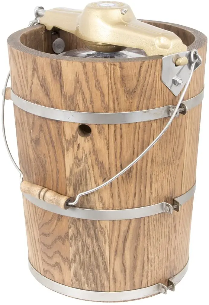 Hand-Cranked 6-Quart Wooden Ice Cream Maker – Traditional Homemade Frozen Dessert Maker