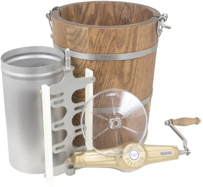 Hand-Cranked 6-Quart Wooden Ice Cream Maker – Traditional Homemade Frozen Dessert Maker