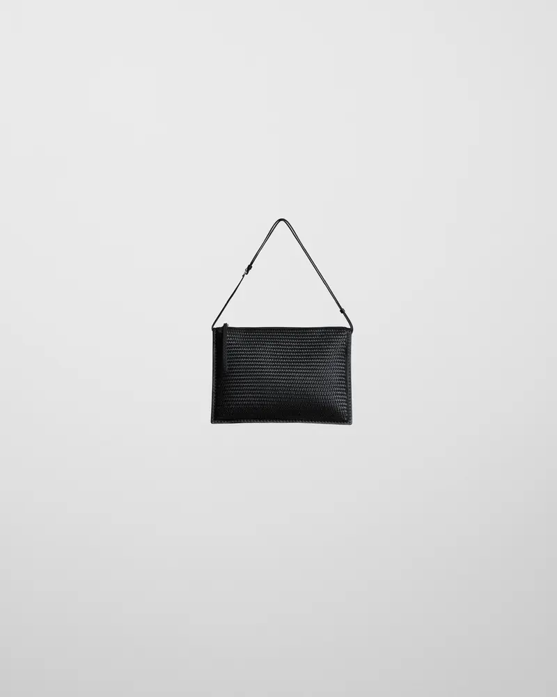 Hand-Stitched Woven Leather Glove Pochette In Black