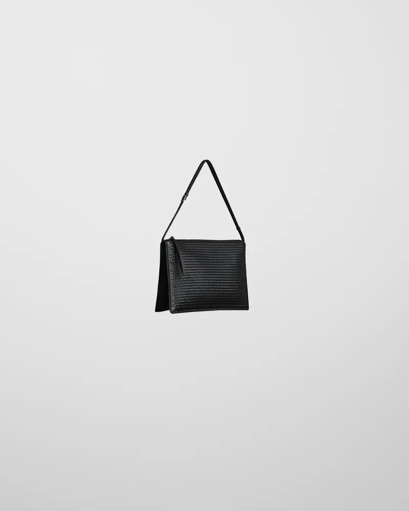 Hand-Stitched Woven Leather Glove Pochette In Black