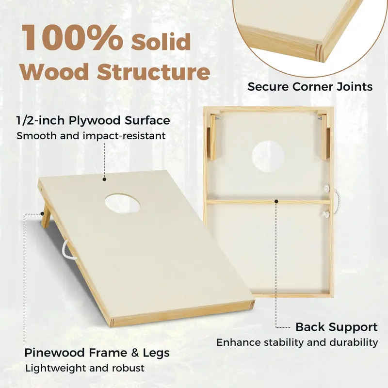 Handcrafted Solid Wood Cornhole Set—Includes Two Tournament-Ready Boards and Eight Premium Bean Bags