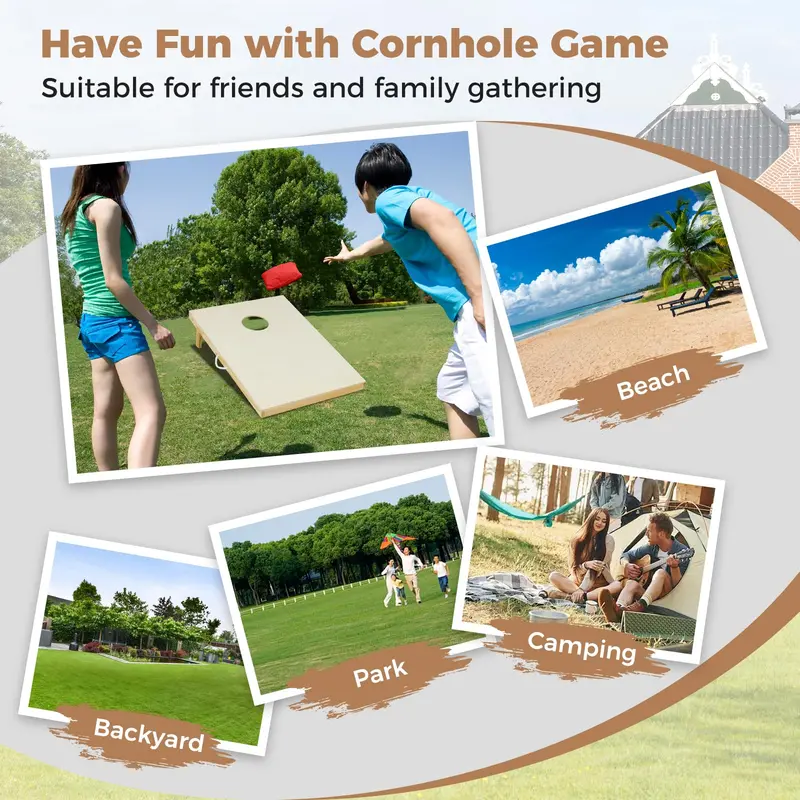 Handcrafted Solid Wood Cornhole Set—Includes Two Tournament-Ready Boards and Eight Premium Bean Bags