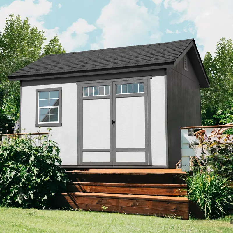 Handy Home Products Beachwood Wooden Storage Shed – 10 ft. x 12 ft. Prefab Structure with Floor Kit