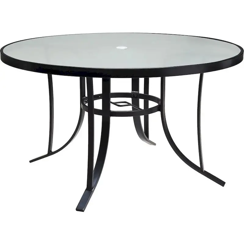 Hanover Lavallette Ocean Blue Dining Set – 5-Piece Round Glass Table Set with Umbrella & Base 2